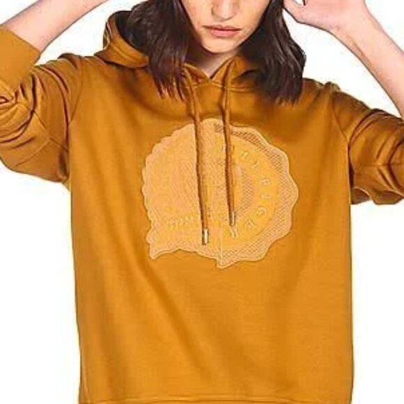 Tommy Hilfiger Mustard Goldenrod Crest Logo Hoodie Small Embroidered Emblem - Picture 2 of 10